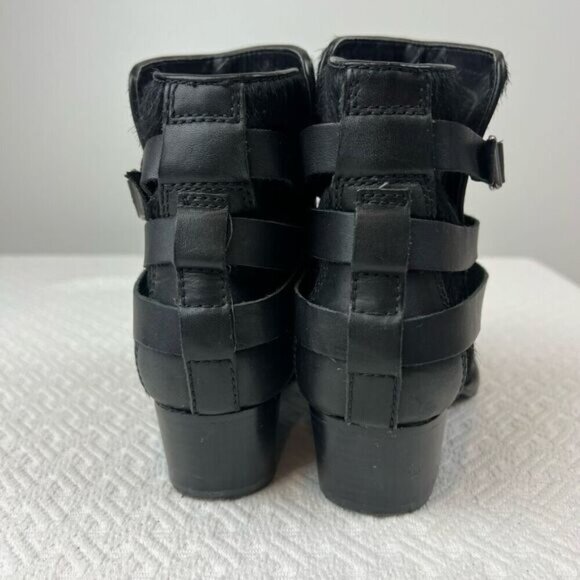 Matiko Boots Womens 6.5 Slip On Buckle Strap Ankle Bootie Black Fur Calf Heels - Picture 9 of 15